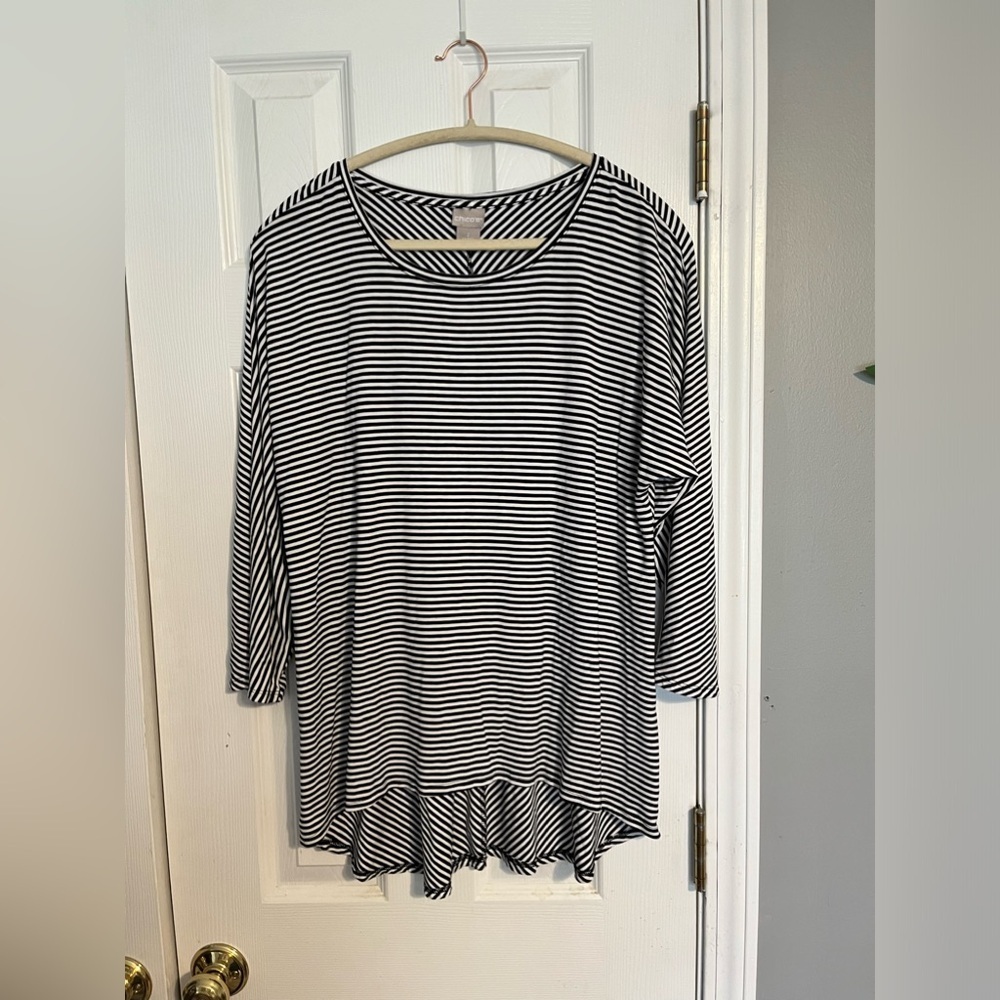 Chico’s Black and White Striped Scoop Neck Top - Picture 1 of 3